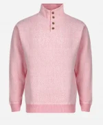 Buttoned Style Mock Collar Pink Pullover Jumper