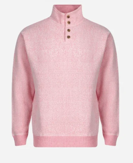 Buttoned Style Mock Collar Pink Pullover Jumper