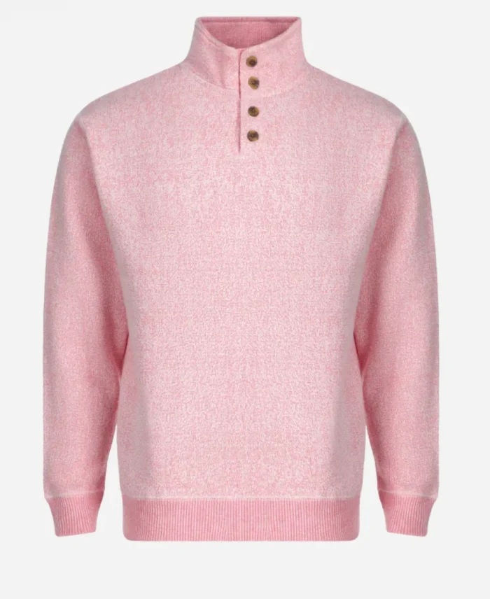 Buttoned Style Mock Collar Pink Pullover Jumper