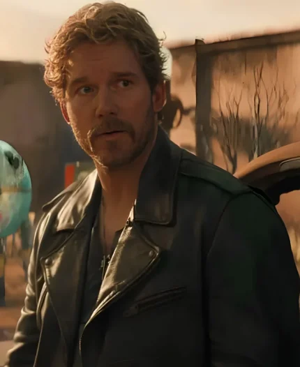 Chris Pratt The Electric State 2025 Keats Black Leather Jacket