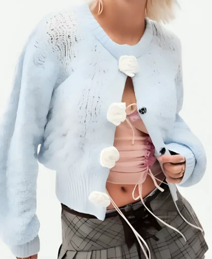 Documentary Series The Price of Perfection Season 2 Olivia Attwood Flower Blue Cardigan