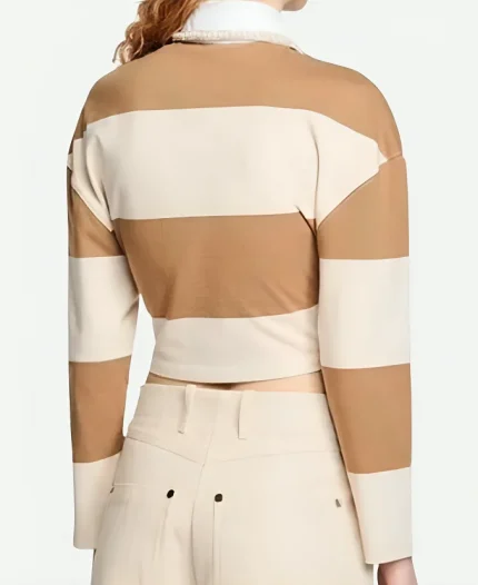 E! News 2025 Keltie Knight Striped Tie Front Polo Neck T-Shirt