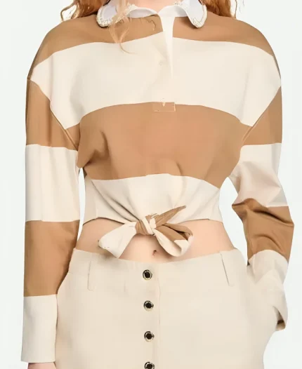 E! News 2025 Keltie Knight Striped Tie Front T-Shirt