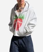 Elwood Strawberry Zip Rectangle Grey Hoodie For Sale