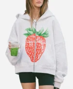 Elwood Strawberry Zip Rectangle Grey Hoodie For Unisex