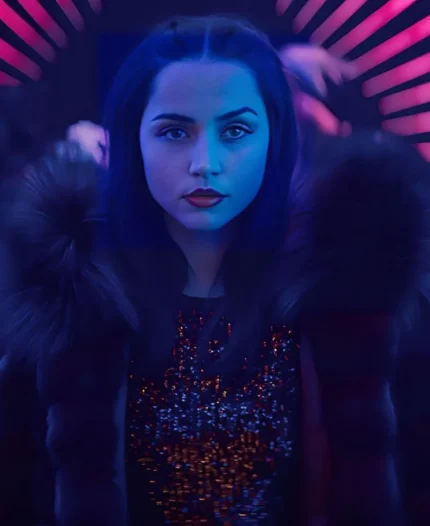 Eve Movie Ballerina Ana de Armas Black Fur Jacket
