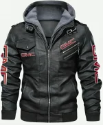 GMC Black Hooded Leather Jacket For Mens