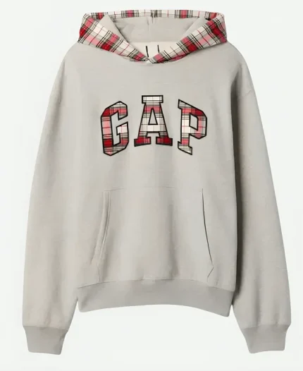 Gap Plaid Logo Grey Hoodie For Unisex