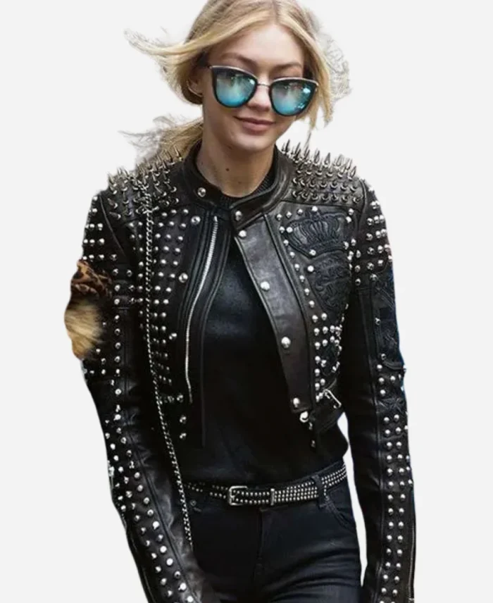 Gigi Hadid Black Leather Studded Jacket