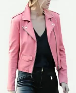 Gigi Hadid Leather Biker Pink Jacket