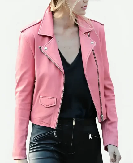 Gigi Hadid Leather Biker Pink Jacket