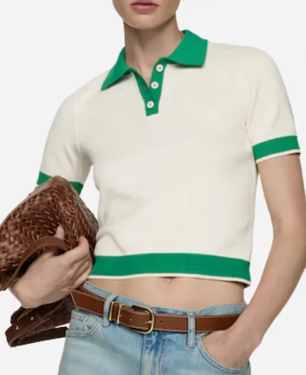 Ginny & Georgia Brianne Howey White and Green Polo Top For Sale