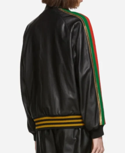 Gucci Black Leather Strawberry Patch Jacket