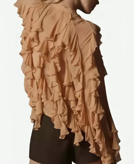 Helena McGuigan TV-Series Art Detectives 2025 Laoise Sweeney Peach Ruffle Blouse