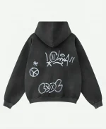 Inflation Graffiti Washed Black Oversized Zip Up Hoodie