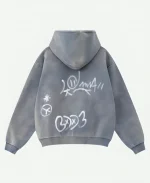 Inflation Graffiti Washed Blue Oversized Zip-Up Hoodie