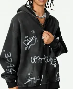 Inflation Graffiti Washed Oversized Zip Up Hoodie
