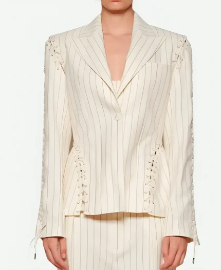 Jackie Tohn Netflix Tudum 2025 Lace Up Pinstriped Blazer