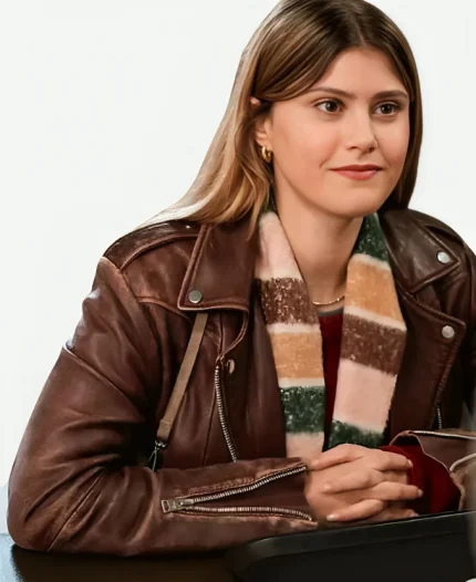 Jenny De Nucci La Dolce Villa Brown Moto Leather Jacket