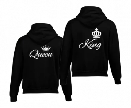 King Queen Printed Couple Black Hoodie