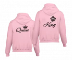 King Queen Printed Couple Pink Hoodie