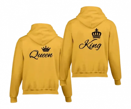 King Queen Printed Couple Yellow Hoodie