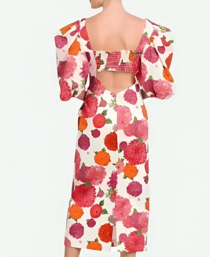 Kristin Davis TV Series And Just Like That Season 3 Charlotte York Floral Puff-Sleeve Dress
