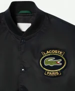 Lacoste Vintage Patch Satin Black Varsity Bomber Jacket