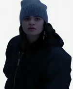 Melonie Diaz Cold Wallet 2025 Eva Black Satin Bomber Jacket