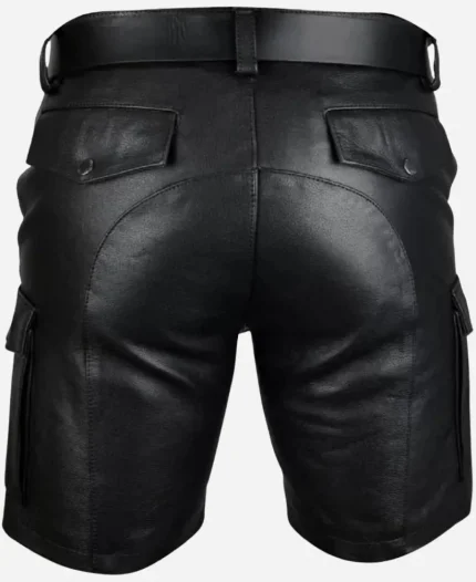 Men Punk Style Black Leather Shorts For Sale