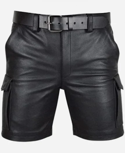 Men Punk Style Leather Shorts