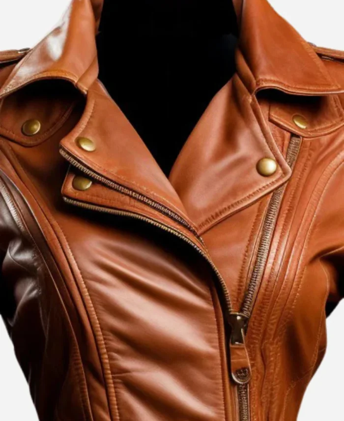 Men’s Asymmetrical Brown Leather Jacket For Sale