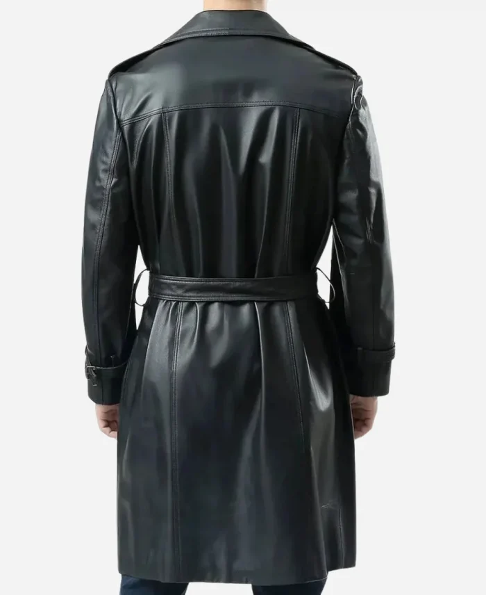 Men’s Shearling Leather Black Trench Coat For Sale