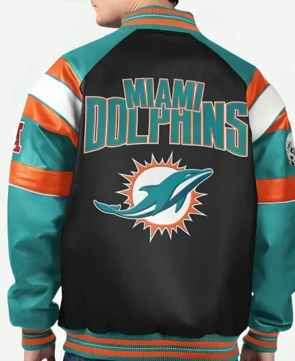 Miami Dolphins Varsity Leather Jacket For Unisex