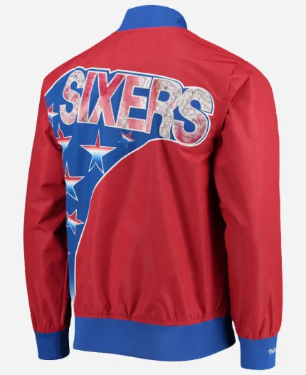 Mitchell & Ness Philadelphia 76ers Hardwood Classics 75th Anniversary Authentic Warmup Full-Snap Red Jacket