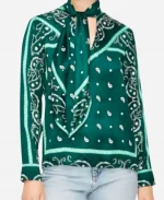 NBC News Daily Savannah Sellers Green Bandana Print Tie Neck Blouse