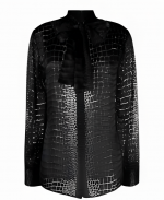 Nicole Ari Parker TV Series And Just Like That Season 03 Lisa Todd Wexley Black Croc Embossed Scarf-Tie Blouse