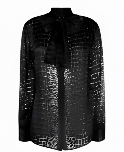 Nicole Ari Parker TV Series And Just Like That Season 03 Lisa Todd Wexley Black Croc Embossed Scarf-Tie Blouse