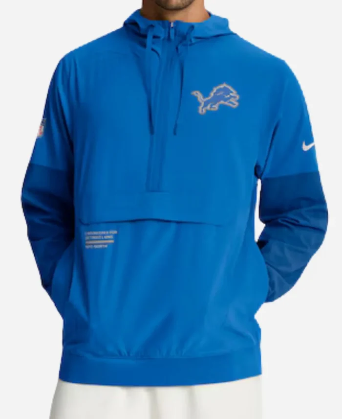 Nike Blue Detroit Lions Sideline Anorak Half-Zip Hoodie Jacket For Men’s