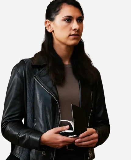 Nina Singh Art Detectives 2025 DC Shazia Malik Black Biker Leather Jacket