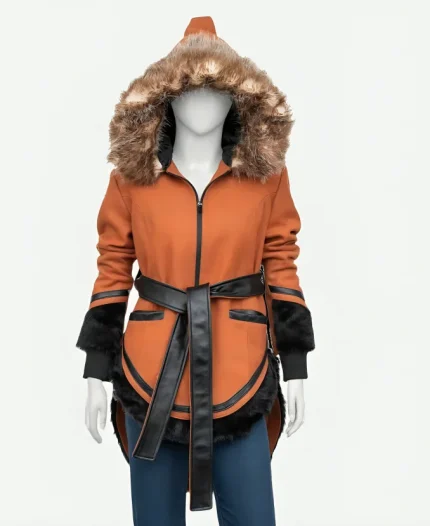 North Of North 2025 Anna Lambe Fur Collar Orange Coat