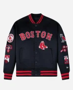 OVO x New Era x MLB Boston Red Sox Satin Navy Varsity Jacket