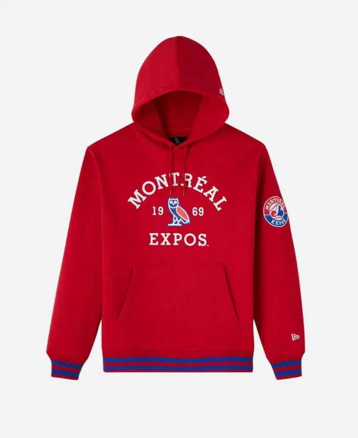 OVO x New Era x MLB Montreal Expos Fleece Red Pullover Hoodie