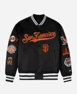 OVO x New Era x MLB New York Giants Satin Black Varsity Jacket