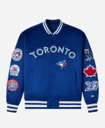 OVO x New Era x MLB Toronto Blue Jays Satin Blue Varsity Jacket