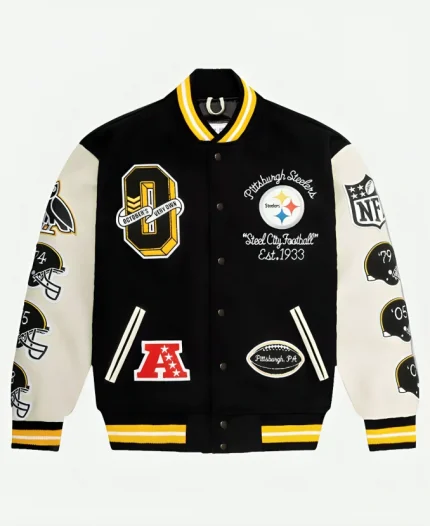 Pittsburgh Steelers Black Varsity Jacket For Unisex