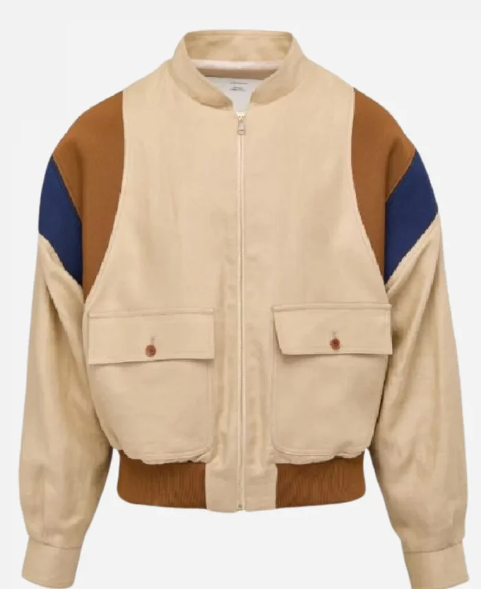 Press Junket 2025 Aaron Taylor-Johnson Colored Shoulder Bomber Jacket