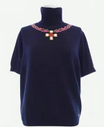 Real Housewives Of Miami Marysol Patton Blue Mock-Neck Sweater