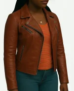 Samira Parker Ballard Tv Series Courtney Taylor Brown Leather Stars Biker Jacket