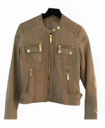 Shantel VanSanten TV Series One Tree Hill Season 7 Quinn James Cafe Racer Tan Jacket